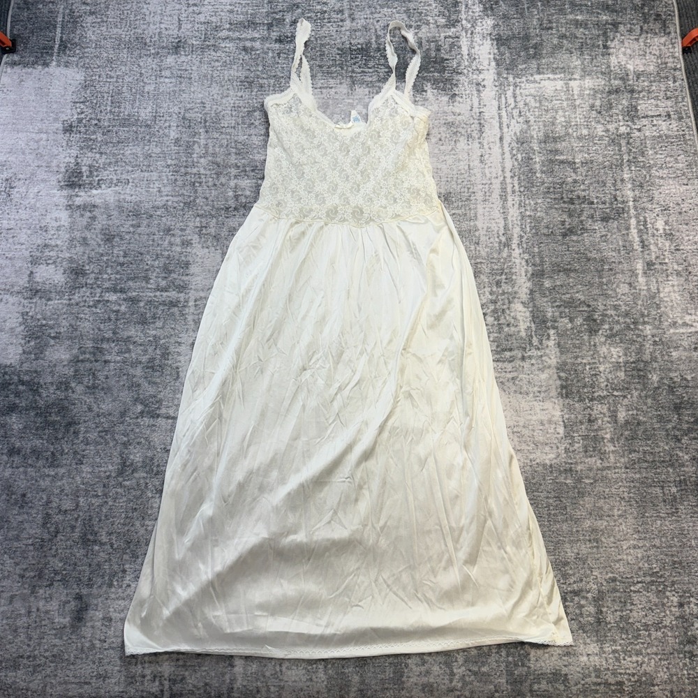 VTG Bestform Fullβ Slip Dress Nightgown Womens 36 Ivory Satin Floral Lace Bow